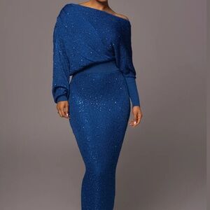 Blue sequin skirt set